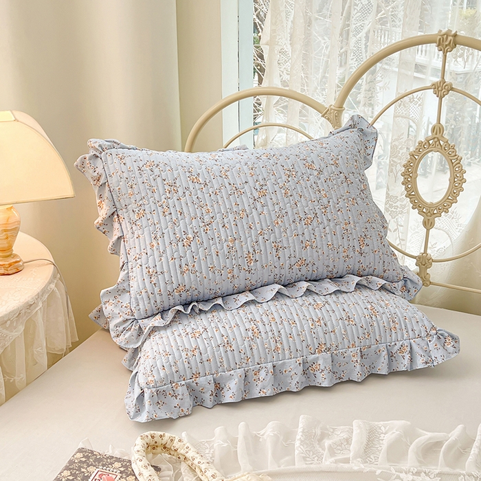 91家纺网 家纺一手货源 找家纺 圣比熊 2026新款A类云朵棉夹棉花边枕套宿舍单人一只装枕芯内胆套-单人枕套 兰亭序-蓝（花边夹棉）