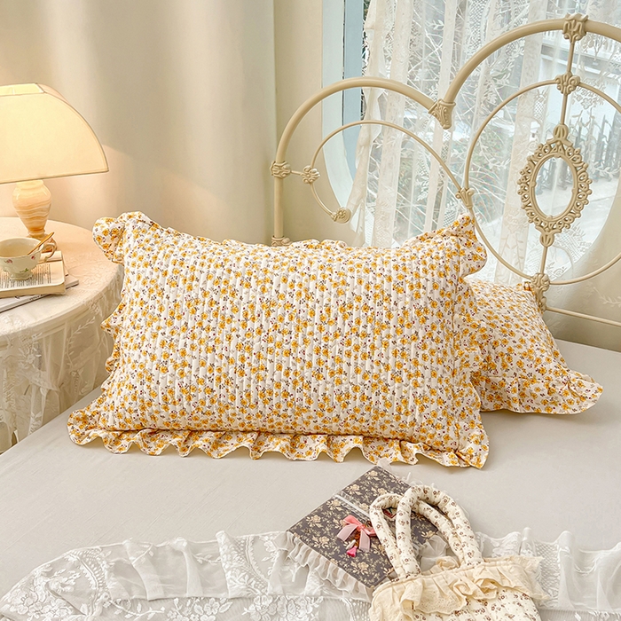 91家纺网 家纺一手货源 找家纺 圣比熊 2026新款A类云朵棉夹棉花边枕套宿舍单人一只装枕芯内胆套-单人枕套 春日暖阳（花边夹棉）