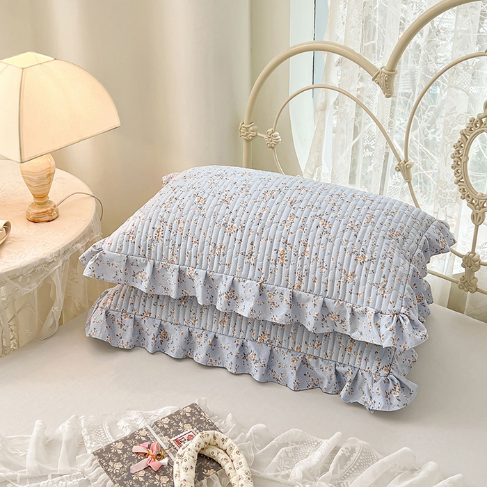 91家纺网 家纺一手货源 找家纺 圣比熊 2026新款A类云朵棉夹棉花边枕套宿舍单人一只装枕芯内胆套-单人枕套 兰亭序-蓝（花边夹棉）