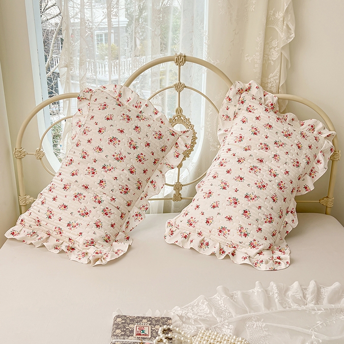 91家纺网 家纺一手货源 找家纺 圣比熊 2026新款A类云朵棉夹棉花边枕套宿舍单人一只装枕芯内胆套-单人枕套 粉黛花园（花边夹棉）