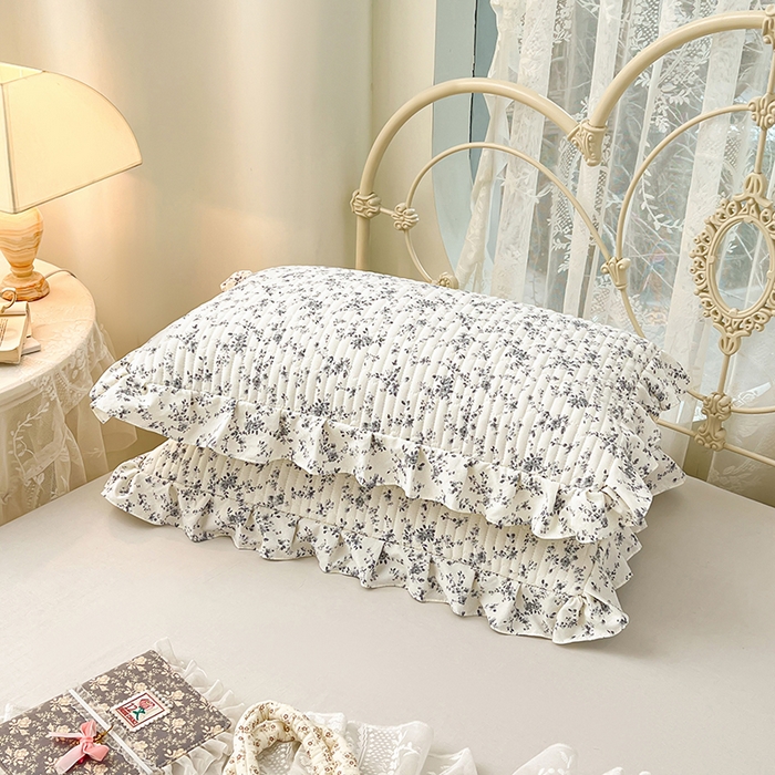 91家纺网 家纺一手货源 找家纺 圣比熊 2026新款A类云朵棉夹棉花边枕套宿舍单人一只装枕芯内胆套-单人枕套 兰亭序-灰（花边夹棉）