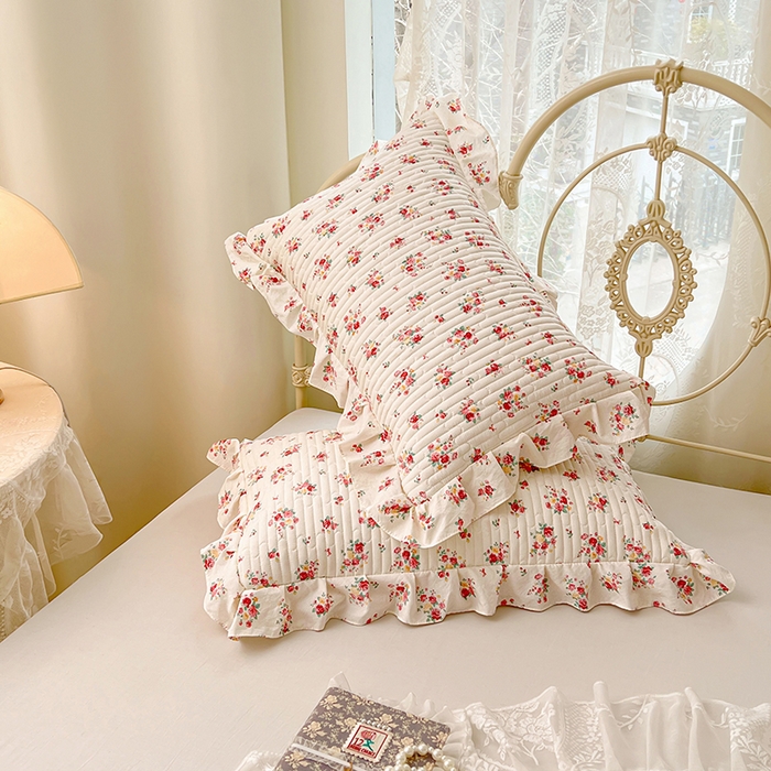 91家纺网 家纺一手货源 找家纺 圣比熊 2026新款A类云朵棉夹棉花边枕套宿舍单人一只装枕芯内胆套-单人枕套 粉黛花园（花边夹棉）