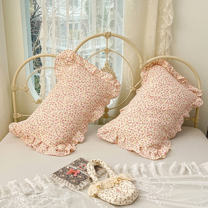 91家纺网 家纺一手货源 找家纺 圣比熊 2026新款A类云朵棉夹棉花边枕套宿舍单人一只装枕芯内胆套-单人枕套 芊芊花海（花边夹棉）