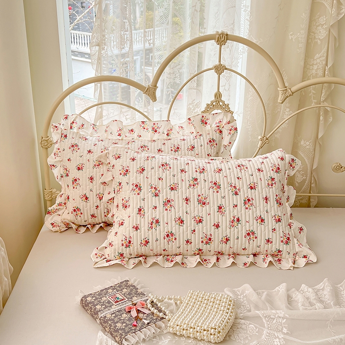 91家纺网 家纺一手货源 找家纺 圣比熊 2026新款A类云朵棉夹棉花边枕套宿舍单人一只装枕芯内胆套-单人枕套 粉黛花园（花边夹棉）