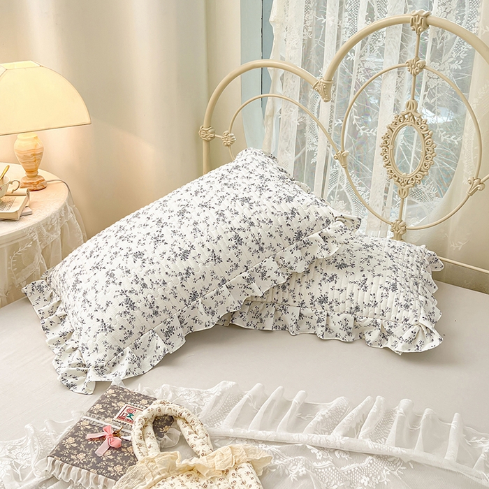 91家纺网 家纺一手货源 找家纺 圣比熊 2026新款A类云朵棉夹棉花边枕套宿舍单人一只装枕芯内胆套-单人枕套 兰亭序-灰（花边夹棉）