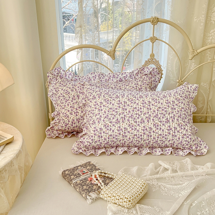 91家纺网 家纺一手货源 找家纺 圣比熊 2026新款A类云朵棉夹棉花边枕套宿舍单人一只装枕芯内胆套-单人枕套 紫韵星野（花边夹棉）