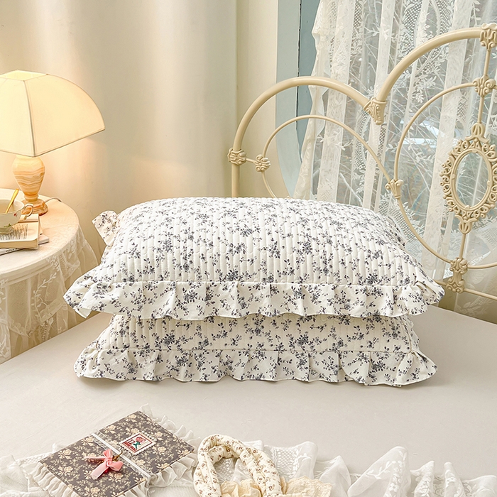 91家纺网 家纺一手货源 找家纺 圣比熊 2026新款A类云朵棉夹棉花边枕套宿舍单人一只装枕芯内胆套-单人枕套 兰亭序-灰（花边夹棉）