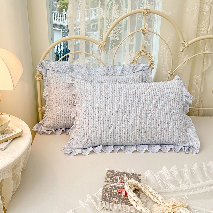 91家纺网 家纺一手货源 找家纺 圣比熊 2026新款A类云朵棉夹棉花边枕套宿舍单人一只装枕芯内胆套-单人枕套 满天星-蓝（花边夹棉）