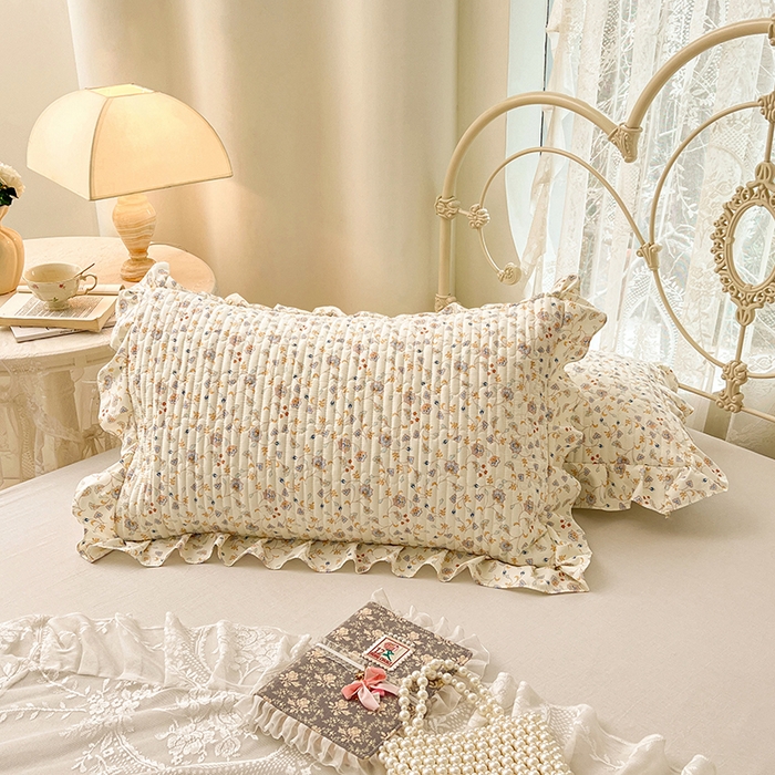 91家纺网 家纺一手货源 找家纺 圣比熊 2026新款A类云朵棉夹棉花边枕套宿舍单人一只装枕芯内胆套-单人枕套 花蔓清风（花边夹棉）