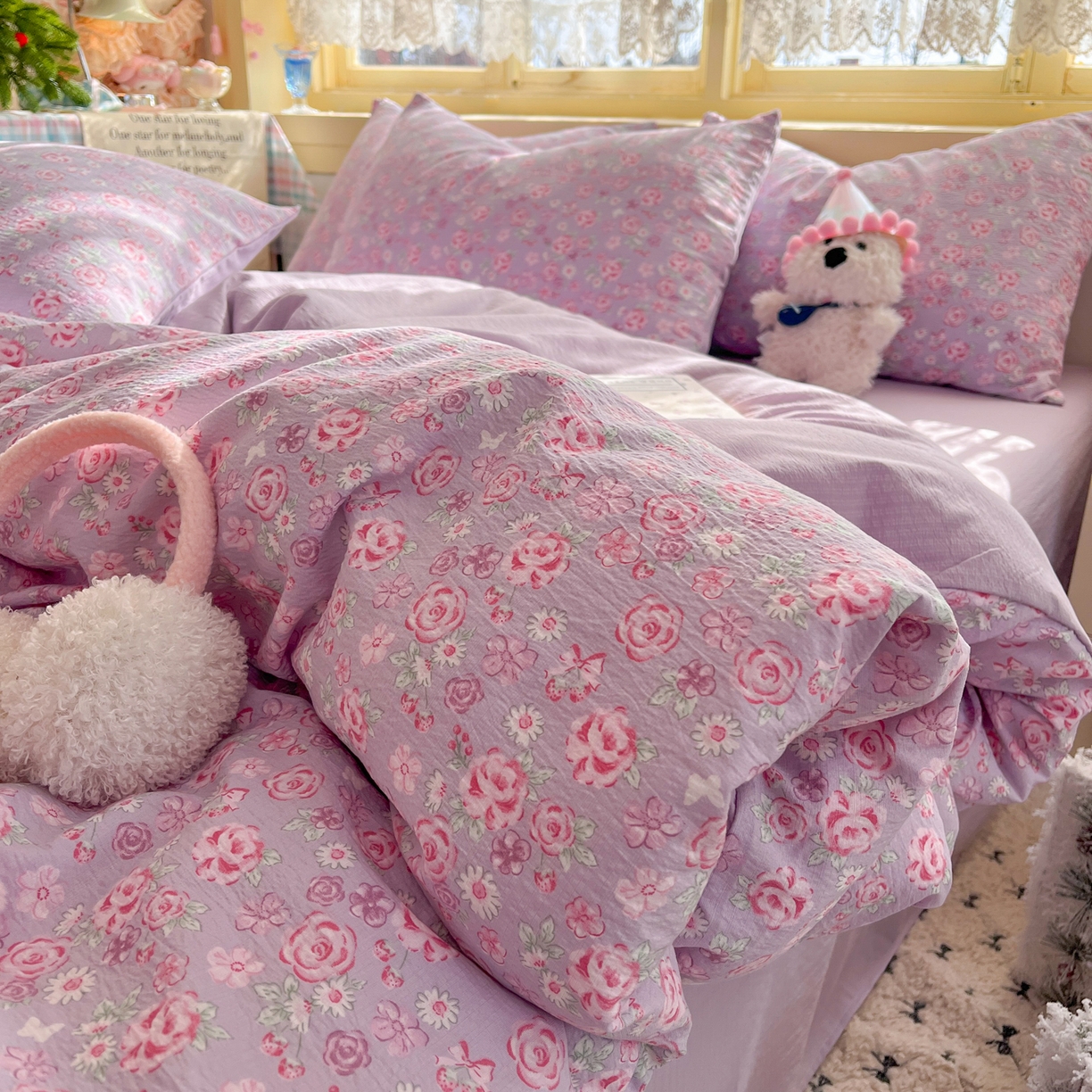 91家纺网 家纺一手货源 找家纺 （总）瑞钰 2025新款云感双层纱暗合四件套