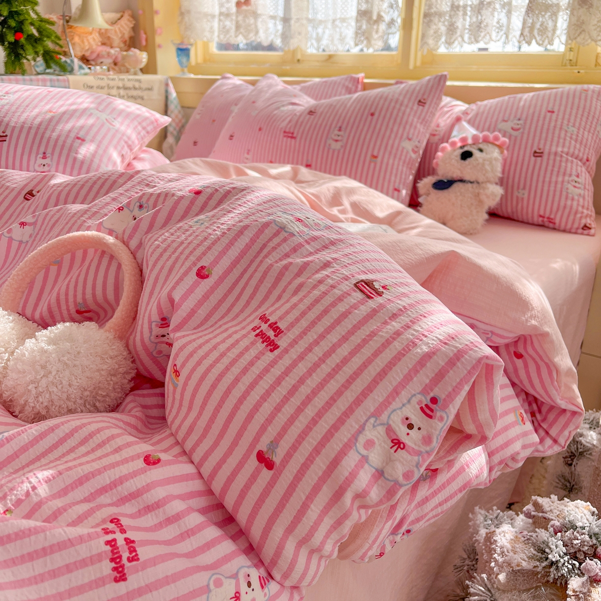 91家纺网 家纺一手货源 找家纺 （总）瑞钰 2025新款云感双层纱暗合四件套