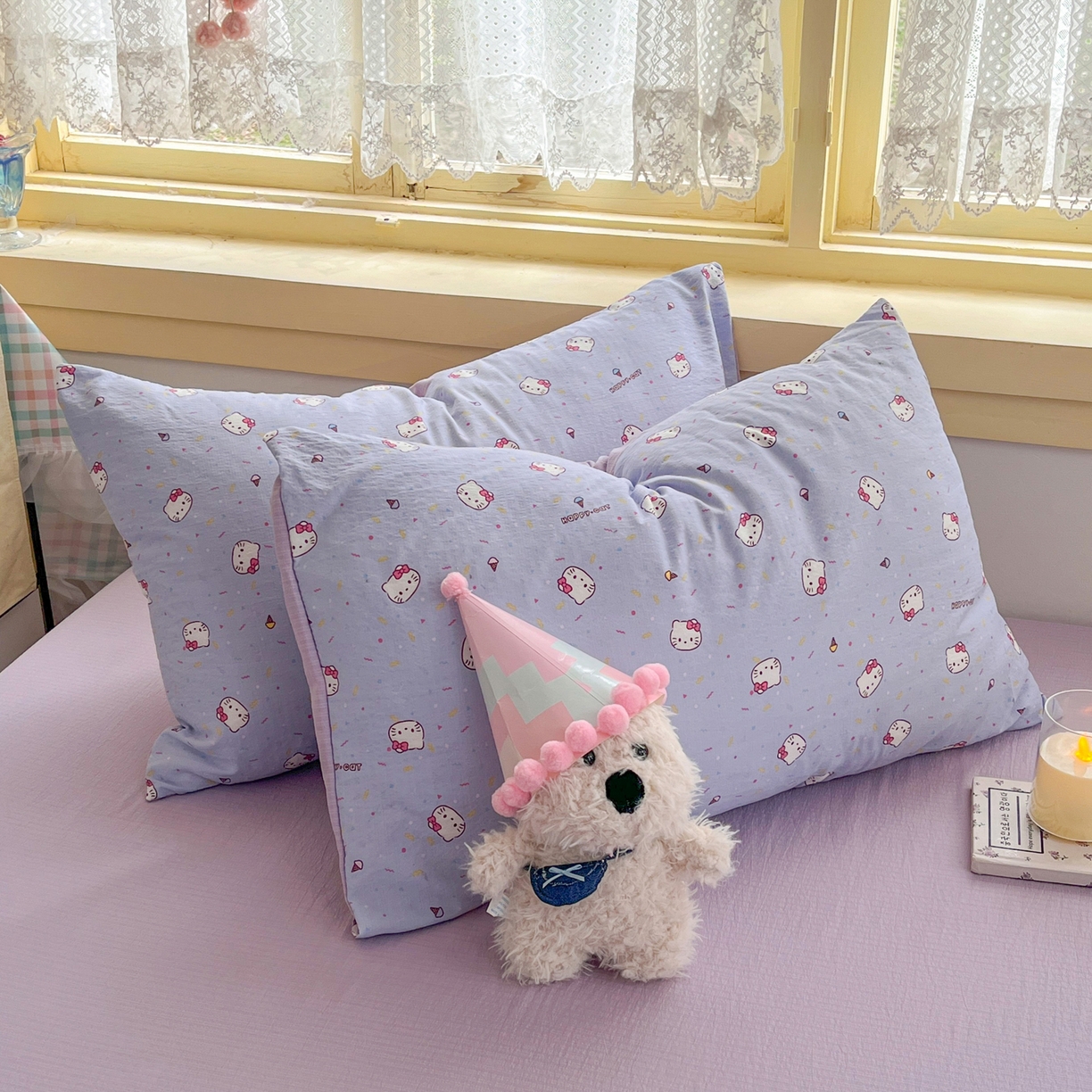 91家纺网 家纺一手货源 找家纺 瑞钰 2025新款云感双层纱暗合四件套 芝士小猫