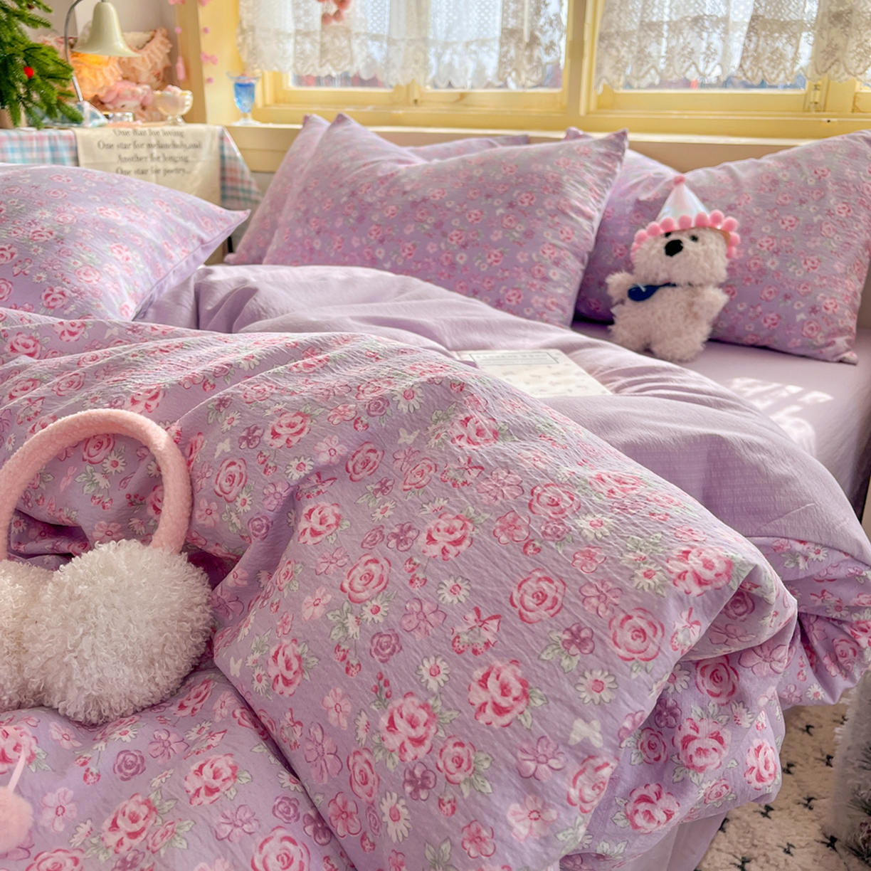 91家纺网 家纺一手货源 找家纺 瑞钰 2025新款云感双层纱暗合四件套 夕颜