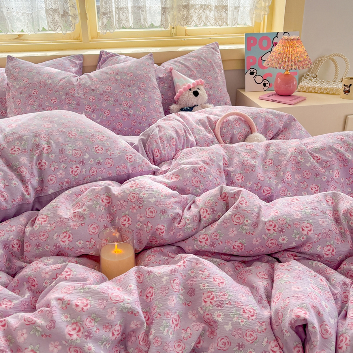 91家纺网 家纺一手货源 找家纺 瑞钰 2025新款云感双层纱暗合四件套 夕颜