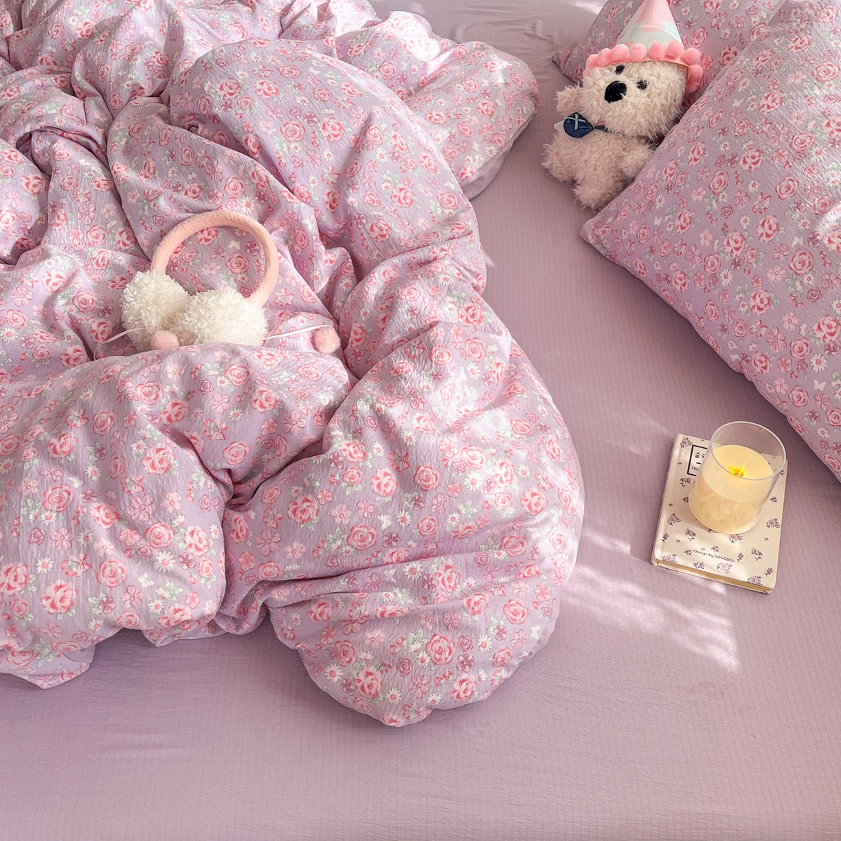 91家纺网 家纺一手货源 找家纺 瑞钰 2025新款云感双层纱暗合四件套 夕颜