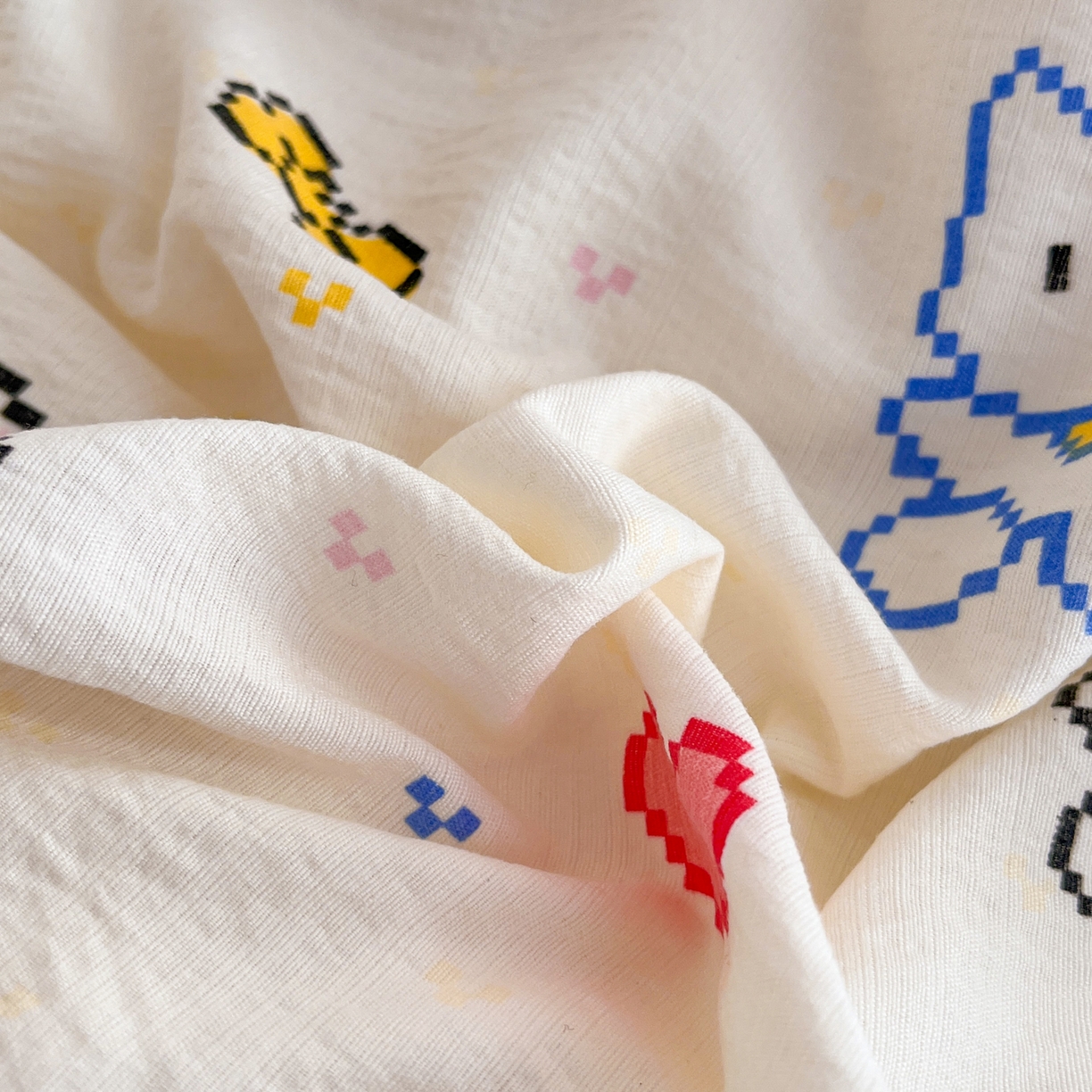 91家纺网 家纺一手货源 找家纺 瑞钰 2025新款云感双层纱暗合四件套 像素猫咪