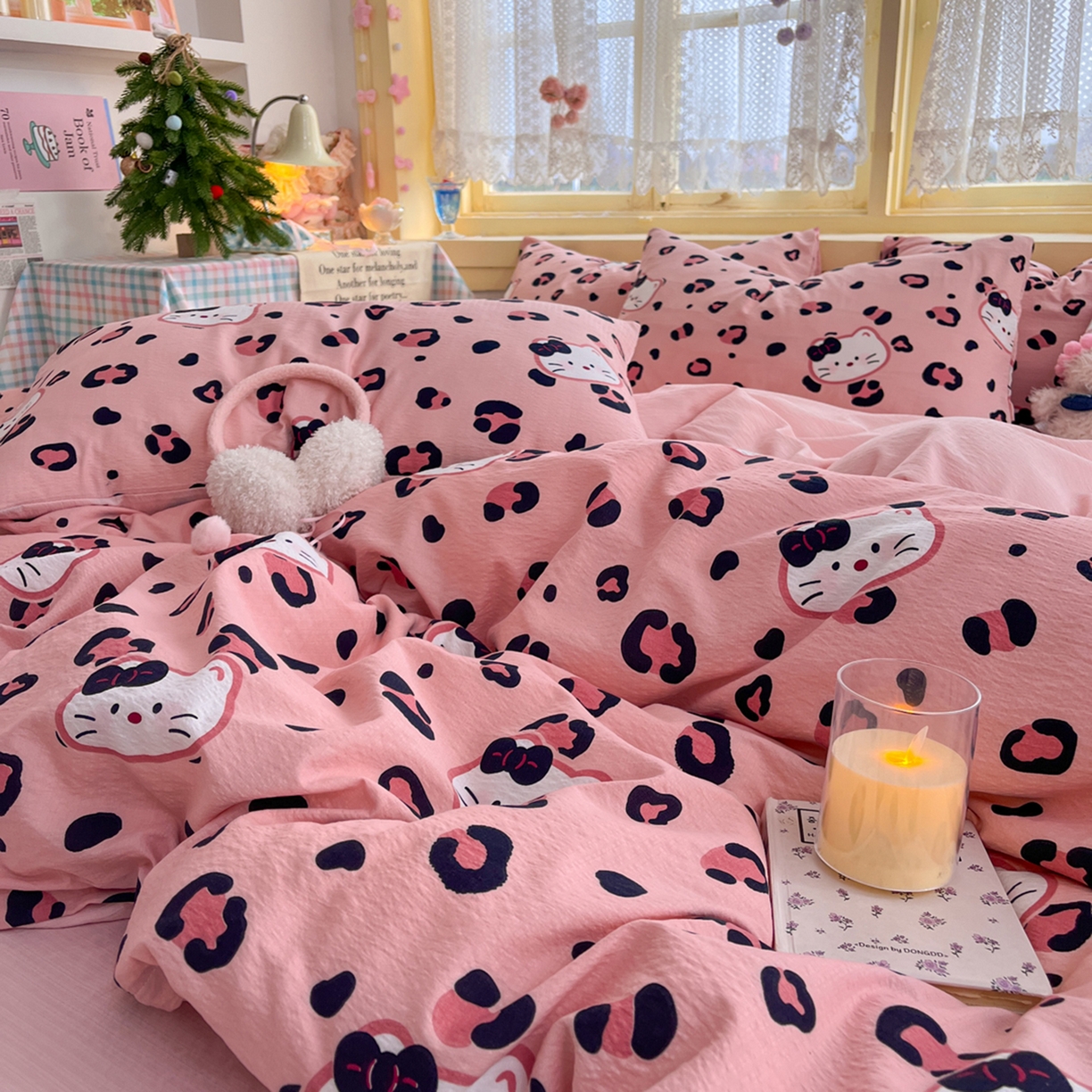 91家纺网 家纺一手货源 找家纺 瑞钰 2025新款云感双层纱暗合四件套 大脸喵