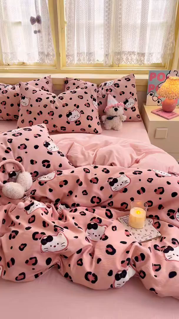 91家纺网 家纺一手货源 找家纺 瑞钰 2025新款云感双层纱暗合四件套 大脸喵