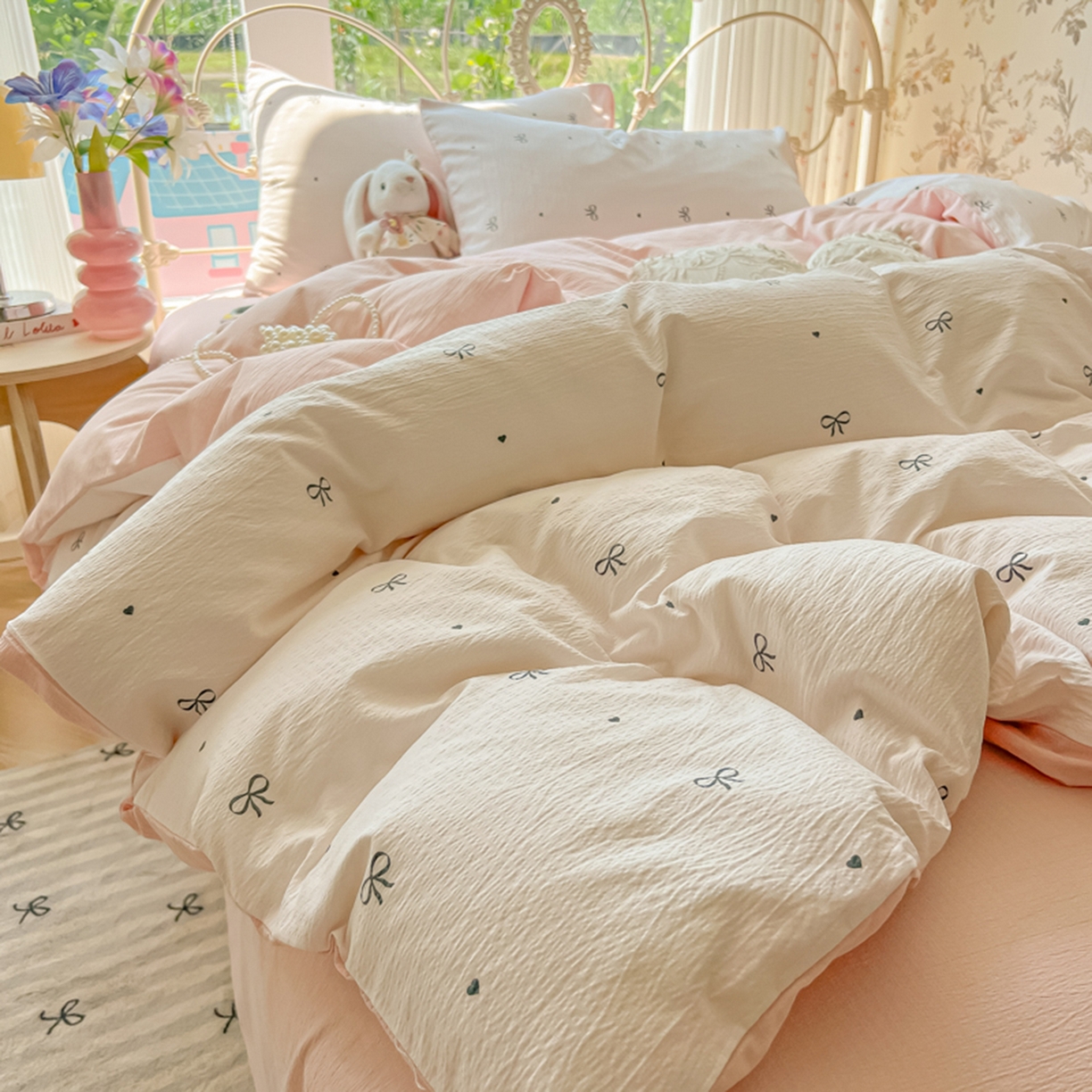 91家纺网 家纺一手货源 找家纺 瑞钰 2025新款云感双层纱暗合四件套 白月光