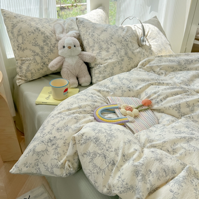 91家纺网 家纺一手货源 找家纺 瑞钰 2025新款云感双层纱暗合四件套 彼岸花