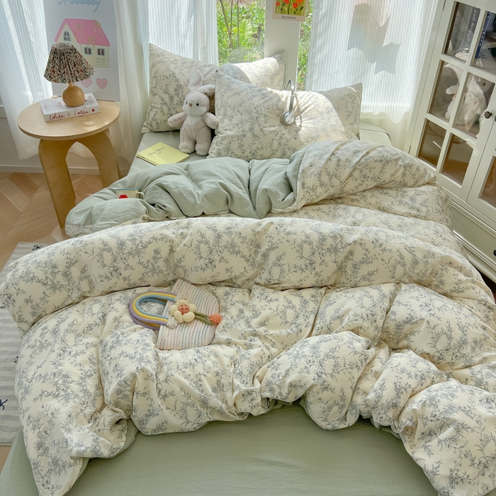 91家纺网 家纺一手货源 找家纺 瑞钰 2025新款云感双层纱暗合四件套 彼岸花