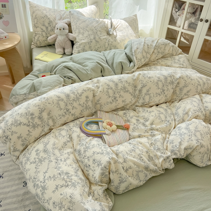 91家纺网 家纺一手货源 找家纺 瑞钰 2025新款云感双层纱暗合四件套 彼岸花