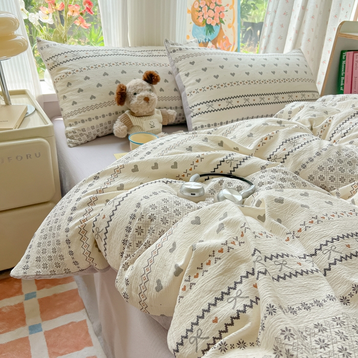 91家纺网 家纺一手货源 找家纺 瑞钰 2025新款云感双层纱暗合四件套 波西米亚