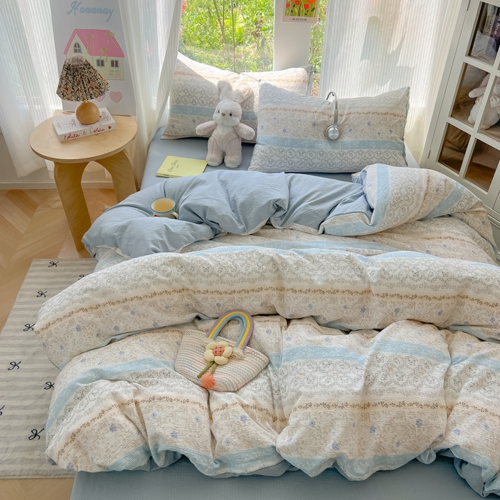 91家纺网 家纺一手货源 找家纺 瑞钰 2025新款云感双层纱暗合四件套 蝶恋花