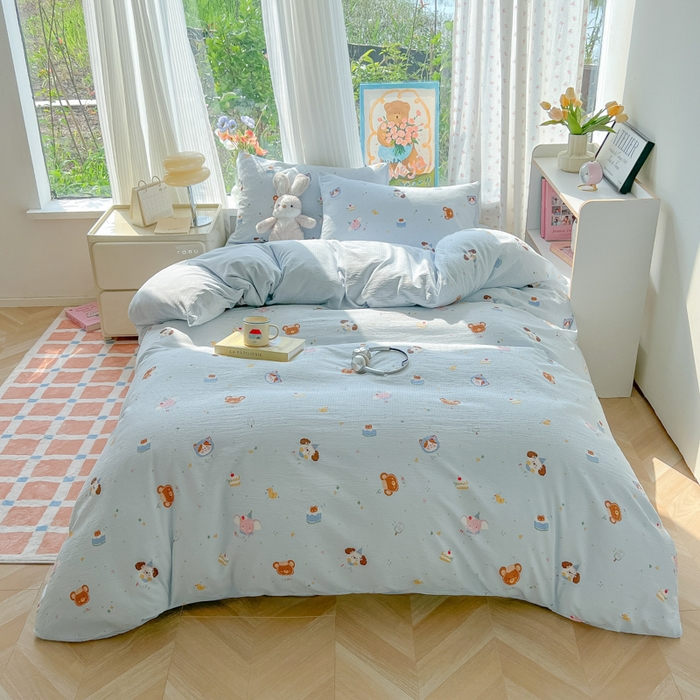 91家纺网 家纺一手货源 找家纺 瑞钰 2025新款云感双层纱暗合四件套 动物狂欢会兰