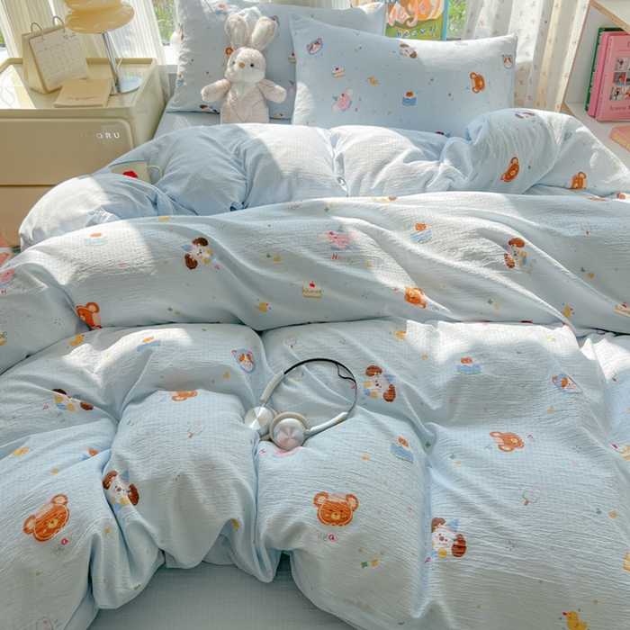 91家纺网 家纺一手货源 找家纺 瑞钰 2025新款云感双层纱暗合四件套 动物狂欢会兰