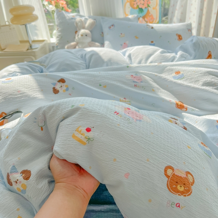 91家纺网 家纺一手货源 找家纺 瑞钰 2025新款云感双层纱暗合四件套 动物狂欢会兰