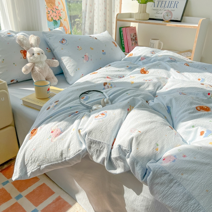 91家纺网 家纺一手货源 找家纺 瑞钰 2025新款云感双层纱暗合四件套 动物狂欢会兰