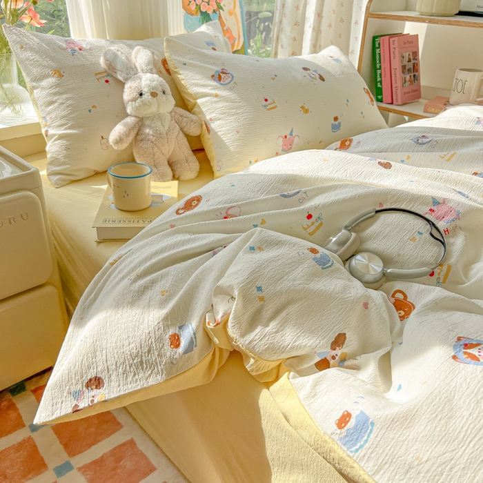 91家纺网 家纺一手货源 找家纺 瑞钰 2025新款云感双层纱暗合四件套 动物狂欢会米