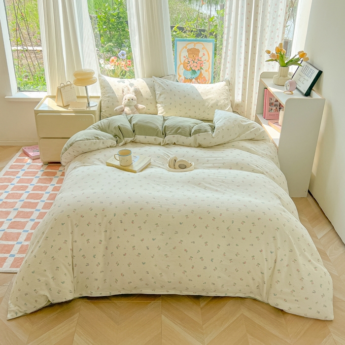 91家纺网 家纺一手货源 找家纺 瑞钰 2025新款云感双层纱暗合四件套 芳草集