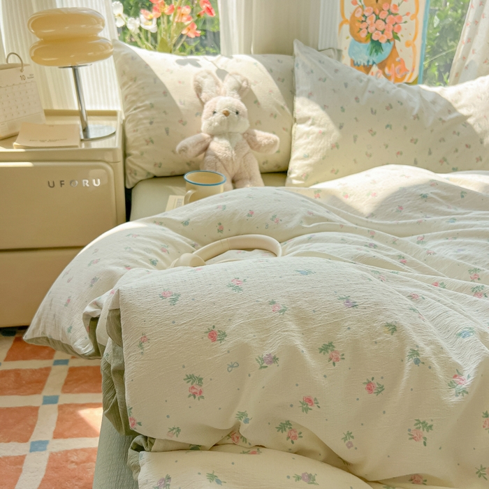 91家纺网 家纺一手货源 找家纺 瑞钰 2025新款云感双层纱暗合四件套 芳草集