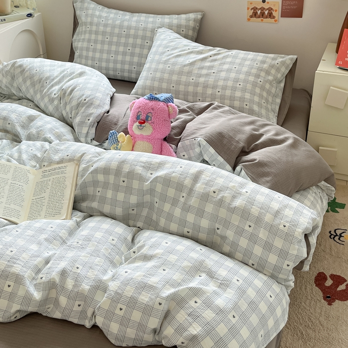 91家纺网 家纺一手货源 找家纺 瑞钰 2025新款云感双层纱暗合四件套 灰雅格