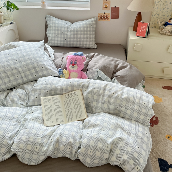 91家纺网 家纺一手货源 找家纺 瑞钰 2025新款云感双层纱暗合四件套 灰雅格