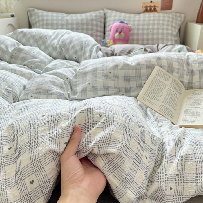 91家纺网 家纺一手货源 找家纺 瑞钰 2025新款云感双层纱暗合四件套 灰雅格