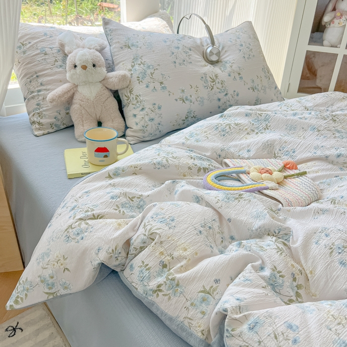 91家纺网 家纺一手货源 找家纺 瑞钰 2025新款云感双层纱暗合四件套 兰草