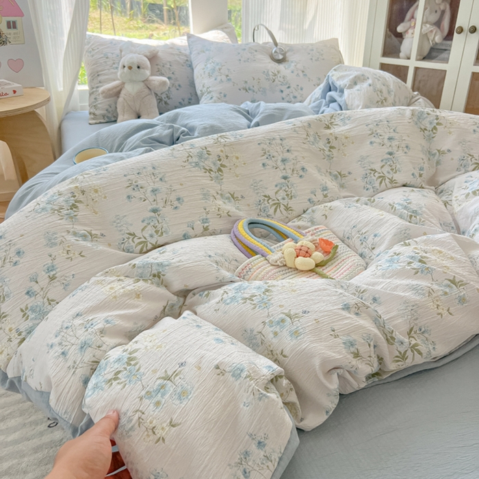 91家纺网 家纺一手货源 找家纺 瑞钰 2025新款云感双层纱暗合四件套 兰草