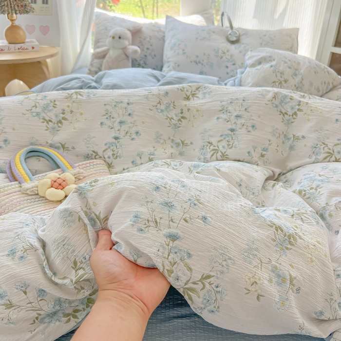 91家纺网 家纺一手货源 找家纺 瑞钰 2025新款云感双层纱暗合四件套 兰草