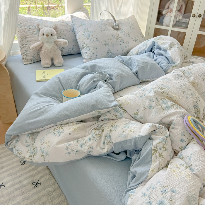 91家纺网 家纺一手货源 找家纺 瑞钰 2025新款云感双层纱暗合四件套 兰草