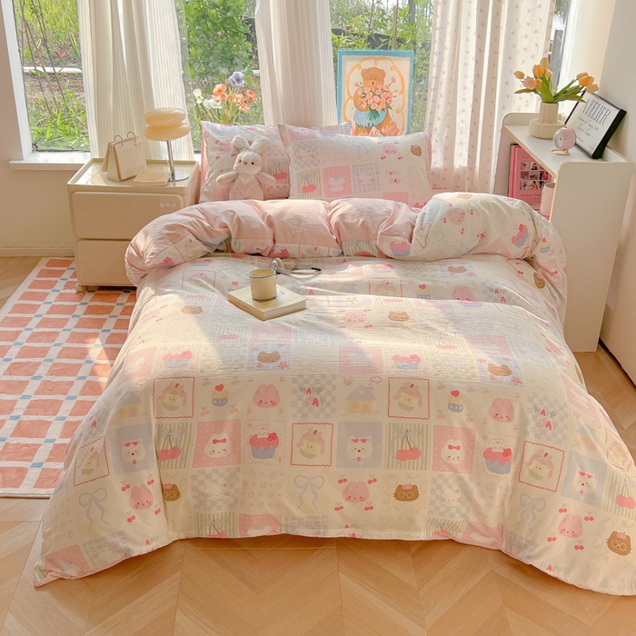 91家纺网 家纺一手货源 找家纺 瑞钰 2025新款云感双层纱暗合四件套 萌物家族