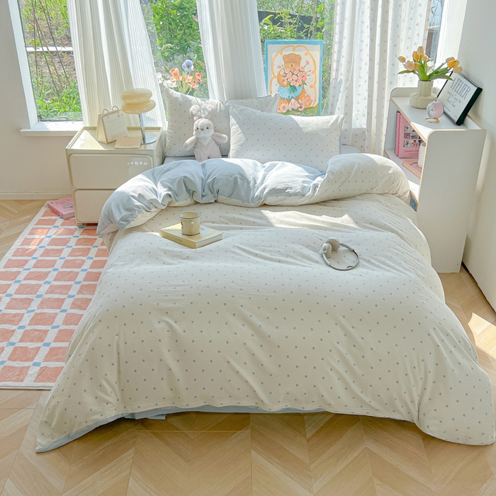 91家纺网 家纺一手货源 找家纺 瑞钰 2025新款云感双层纱暗合四件套 小确幸