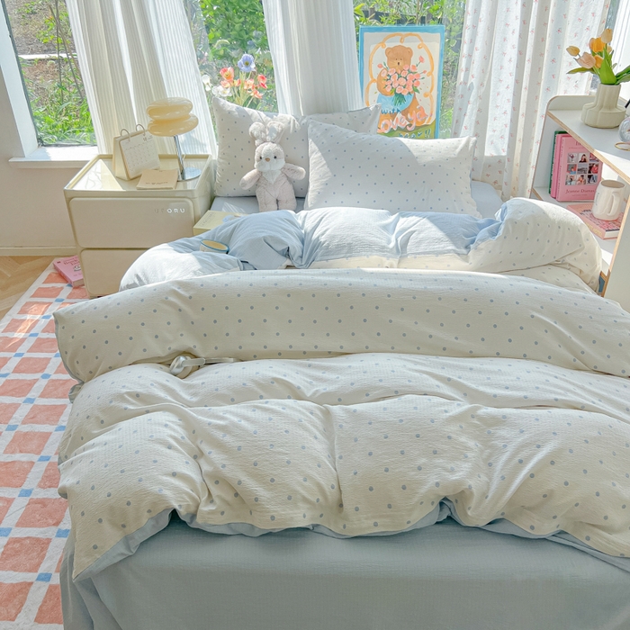 91家纺网 家纺一手货源 找家纺 瑞钰 2025新款云感双层纱暗合四件套 小确幸