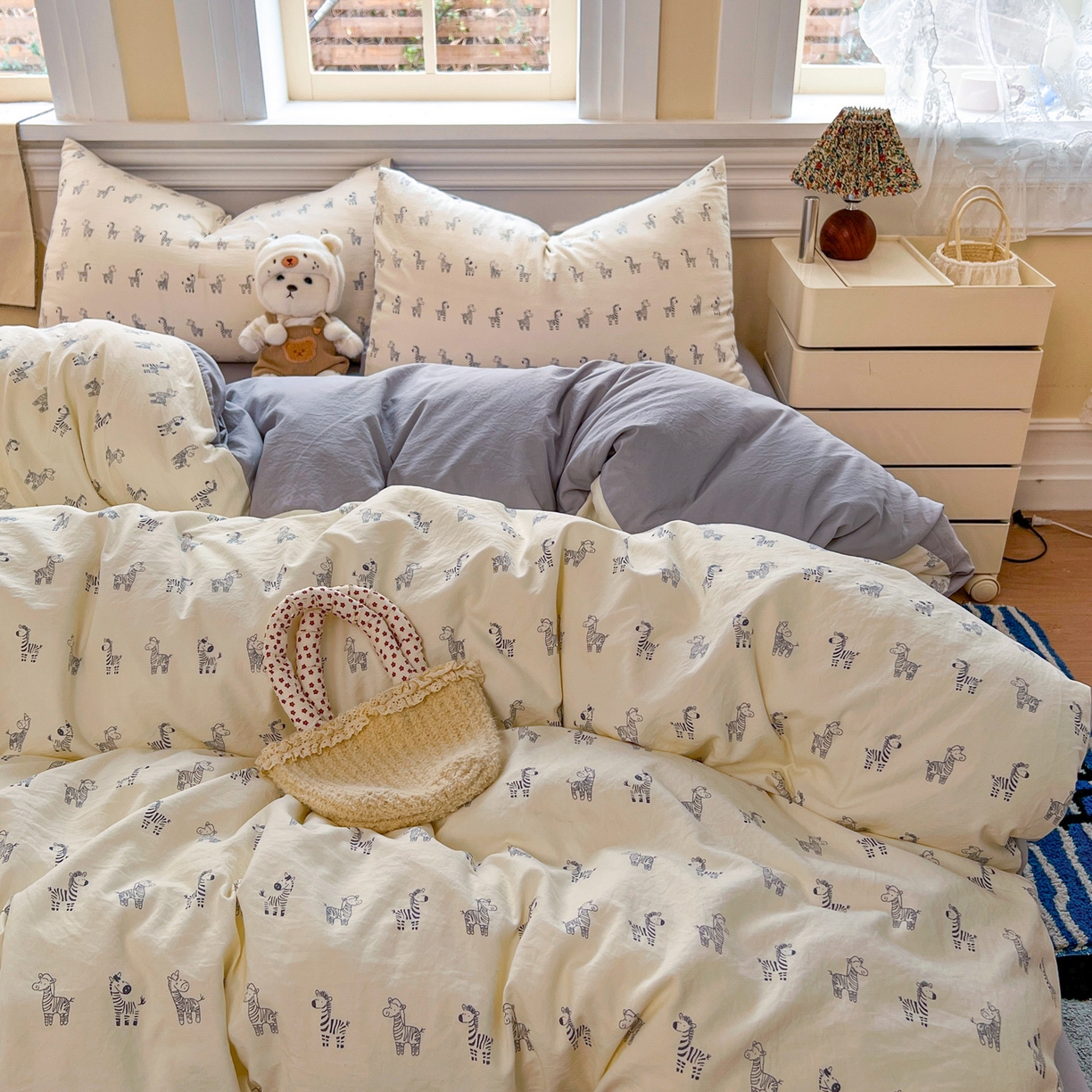 91家纺网 家纺一手货源 找家纺 瑞钰 2026新款A类古法水洗仿棉云感纱四件套斑马