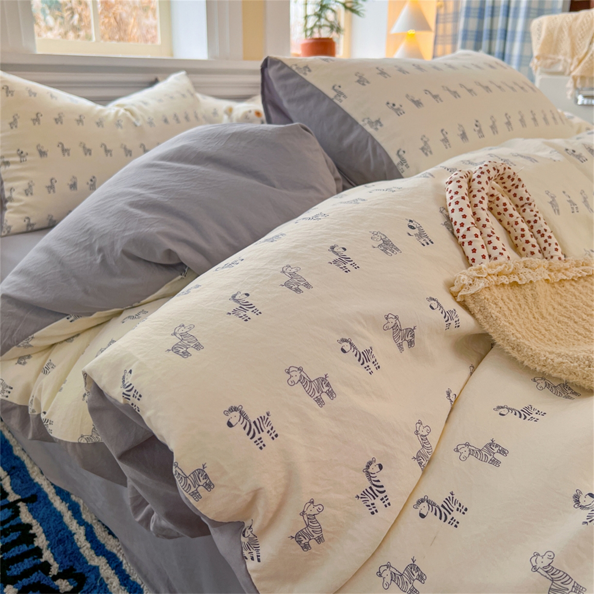 91家纺网 家纺一手货源 找家纺 瑞钰 2026新款A类古法水洗仿棉云感纱四件套斑马