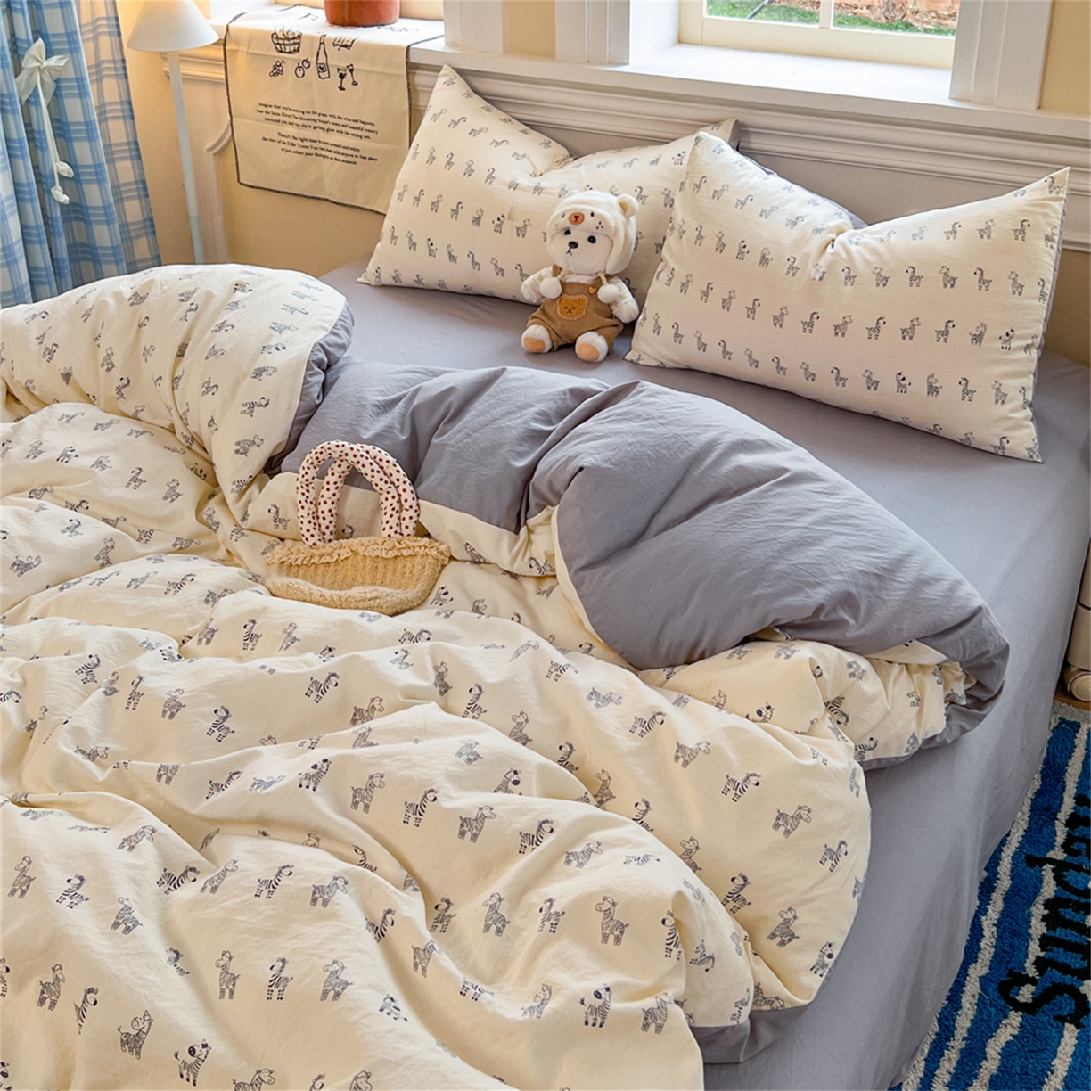 91家纺网 家纺一手货源 找家纺 瑞钰 2026新款A类古法水洗仿棉云感纱四件套斑马