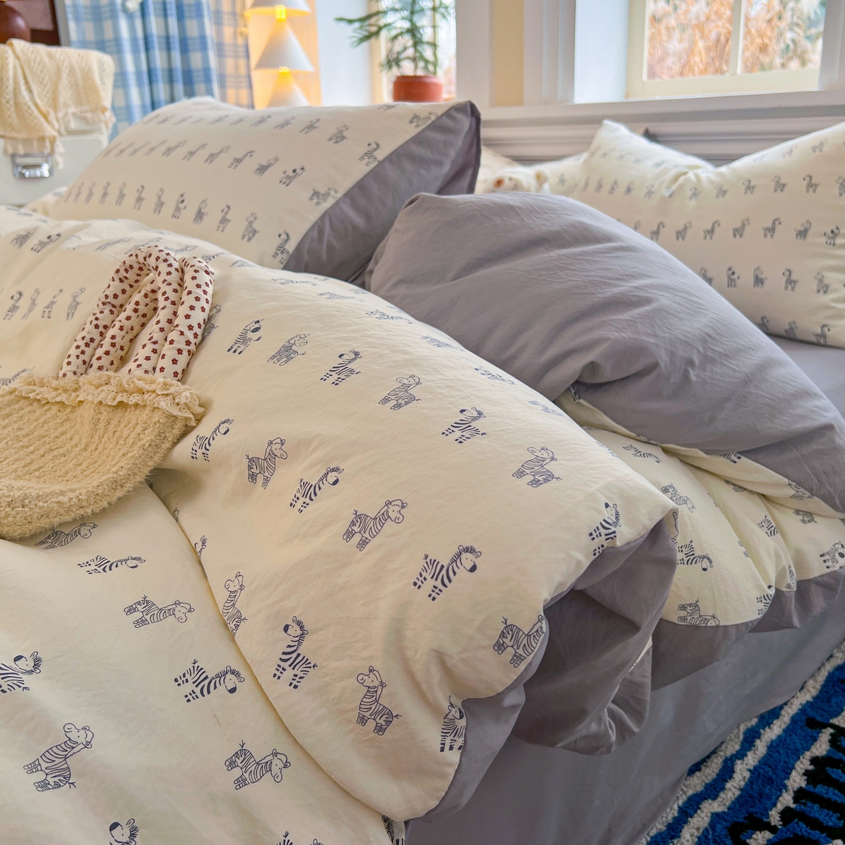 瑞钰 2026新款A类古法水洗仿棉云感纱四件套斑马