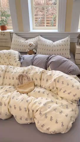 91家纺网 家纺一手货源 找家纺 瑞钰 2026新款A类古法水洗仿棉云感纱四件套斑马